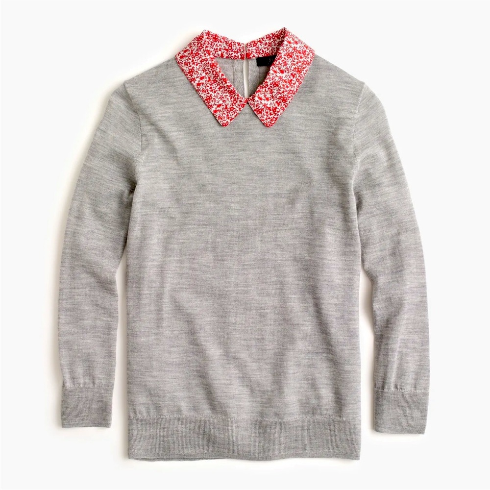 J Crew L0265 size XLWool Tippi Sweater w/ Liberty Chamomile Floral Collar size